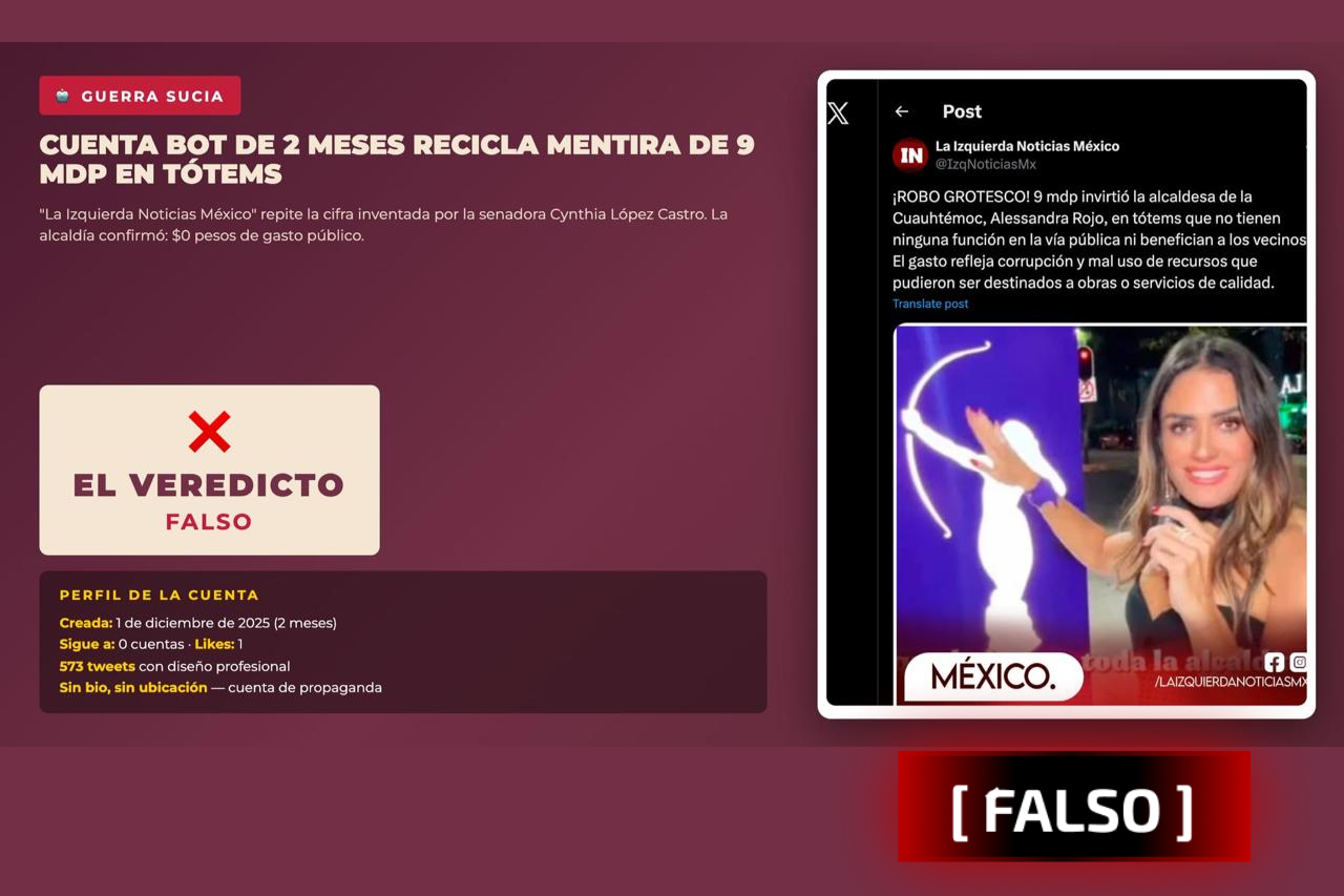 Cuenta bot creada hace 2 meses recicla mentira de los 9 MDP en tótems y llama “tiktokera” a Alessandra